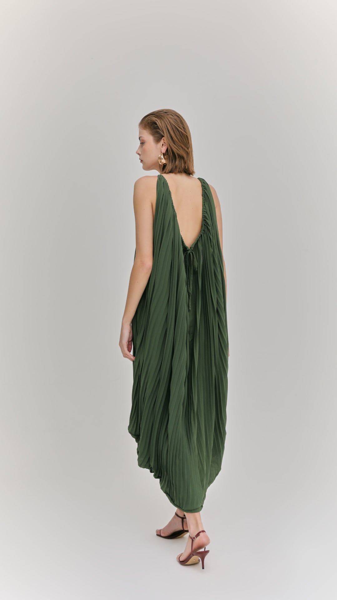 green pleat dress