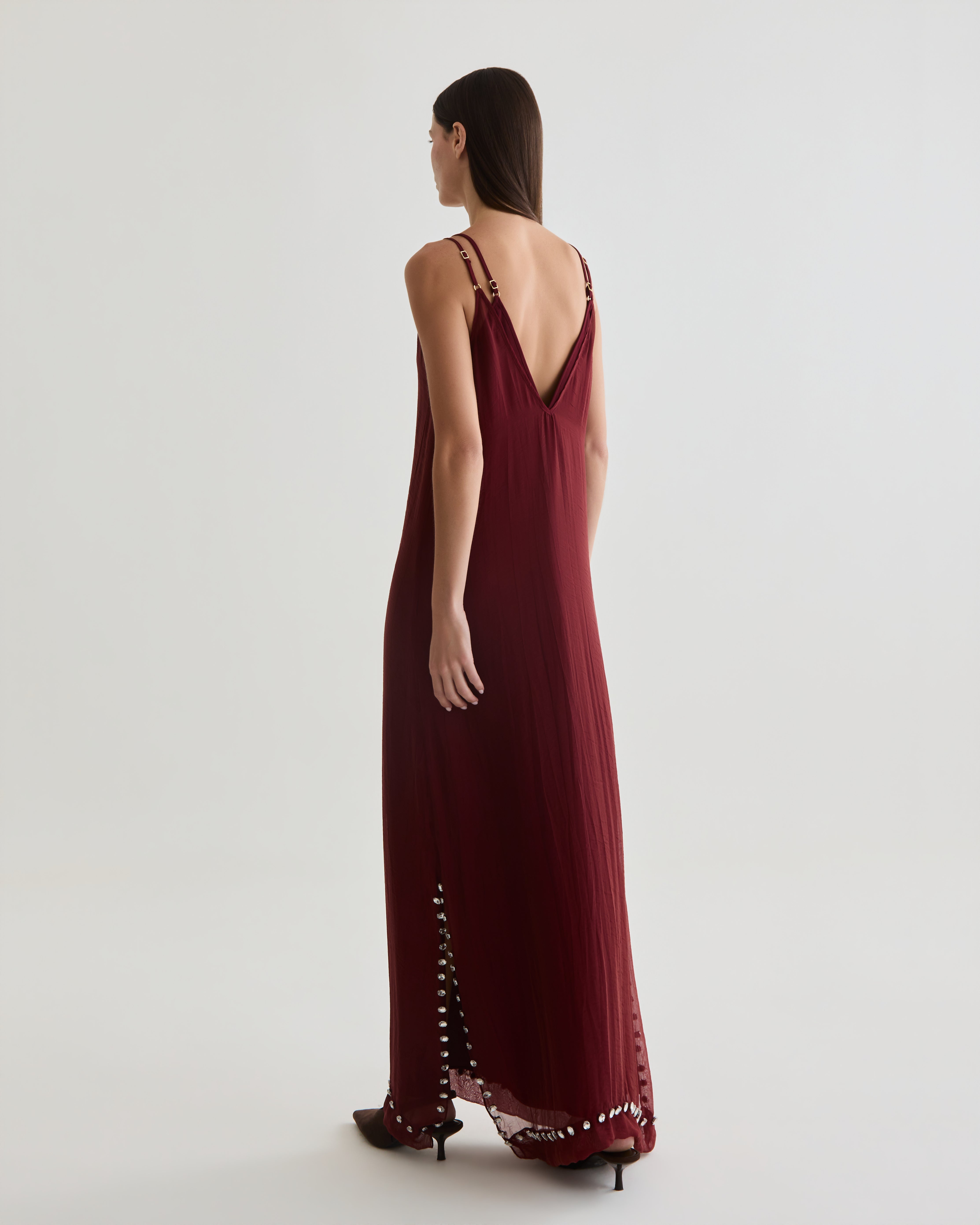 vestido longo cabernet