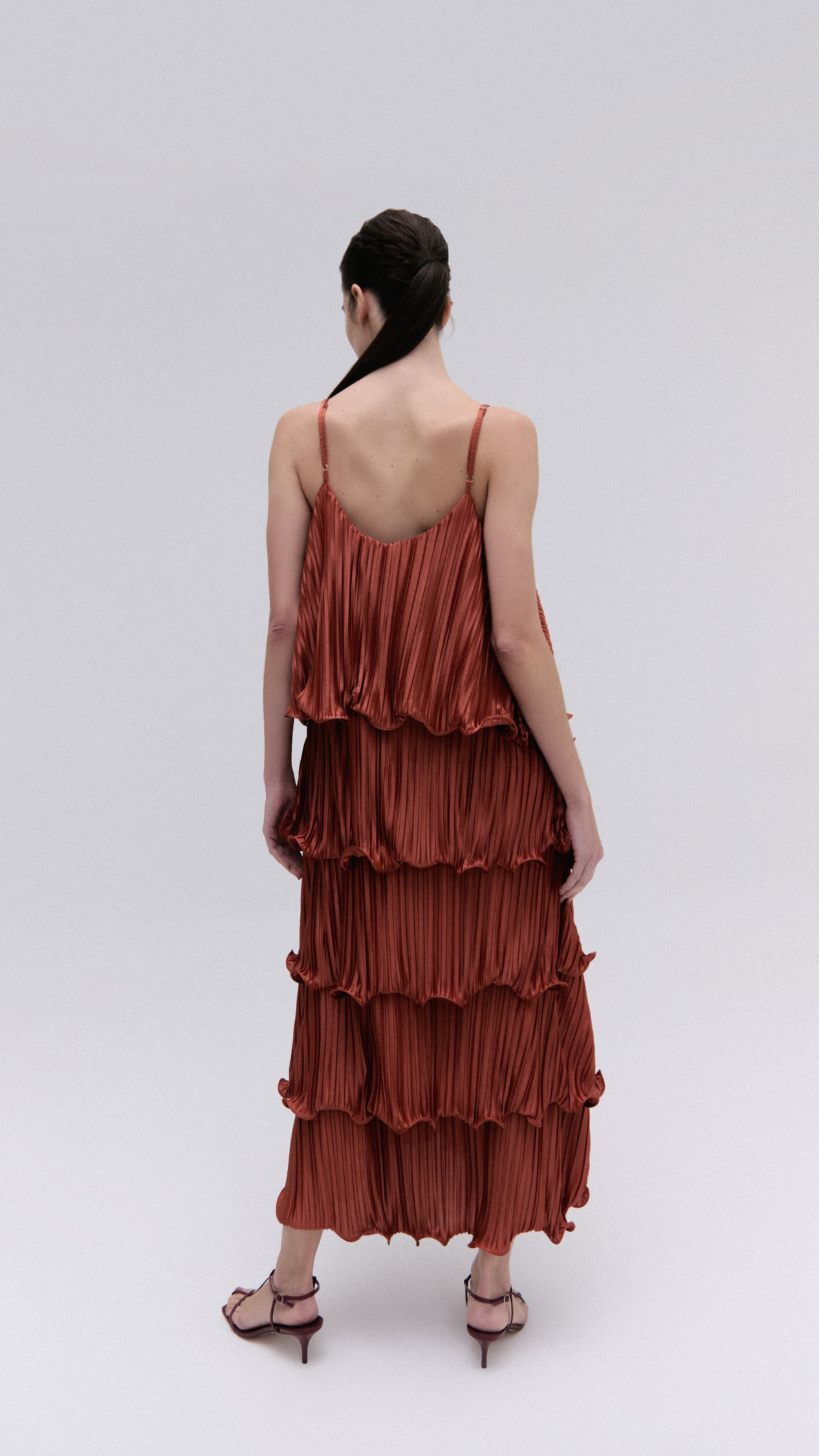 terracotta pleated layered dress
