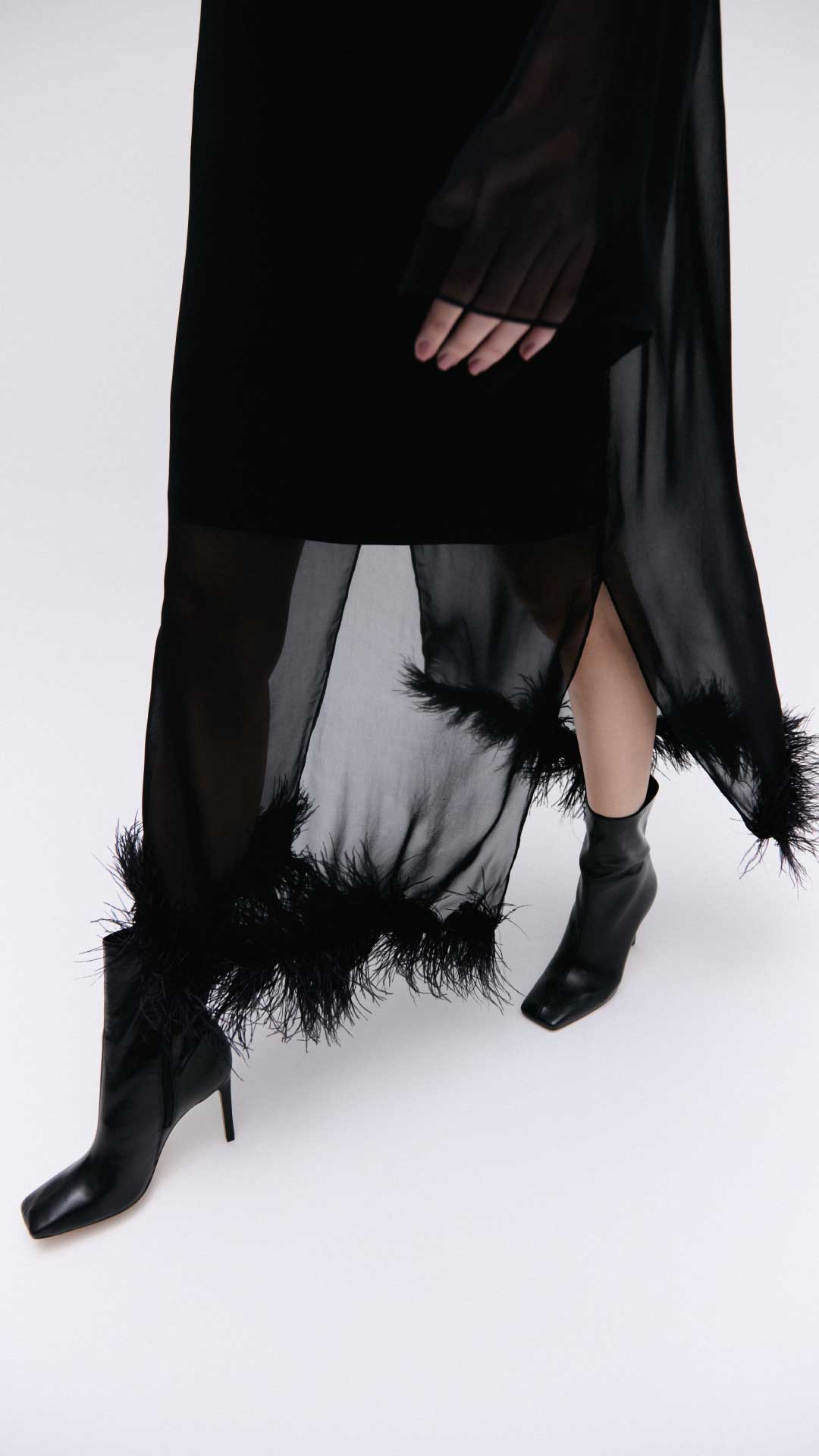 black feather hem dress