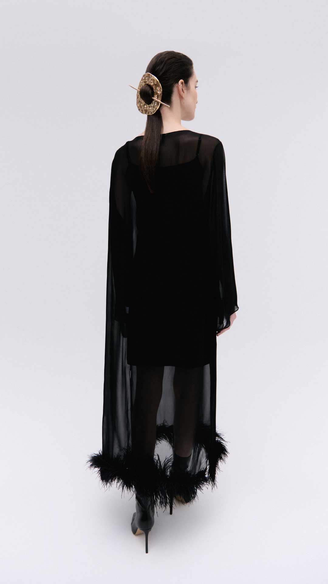 black feather hem dress