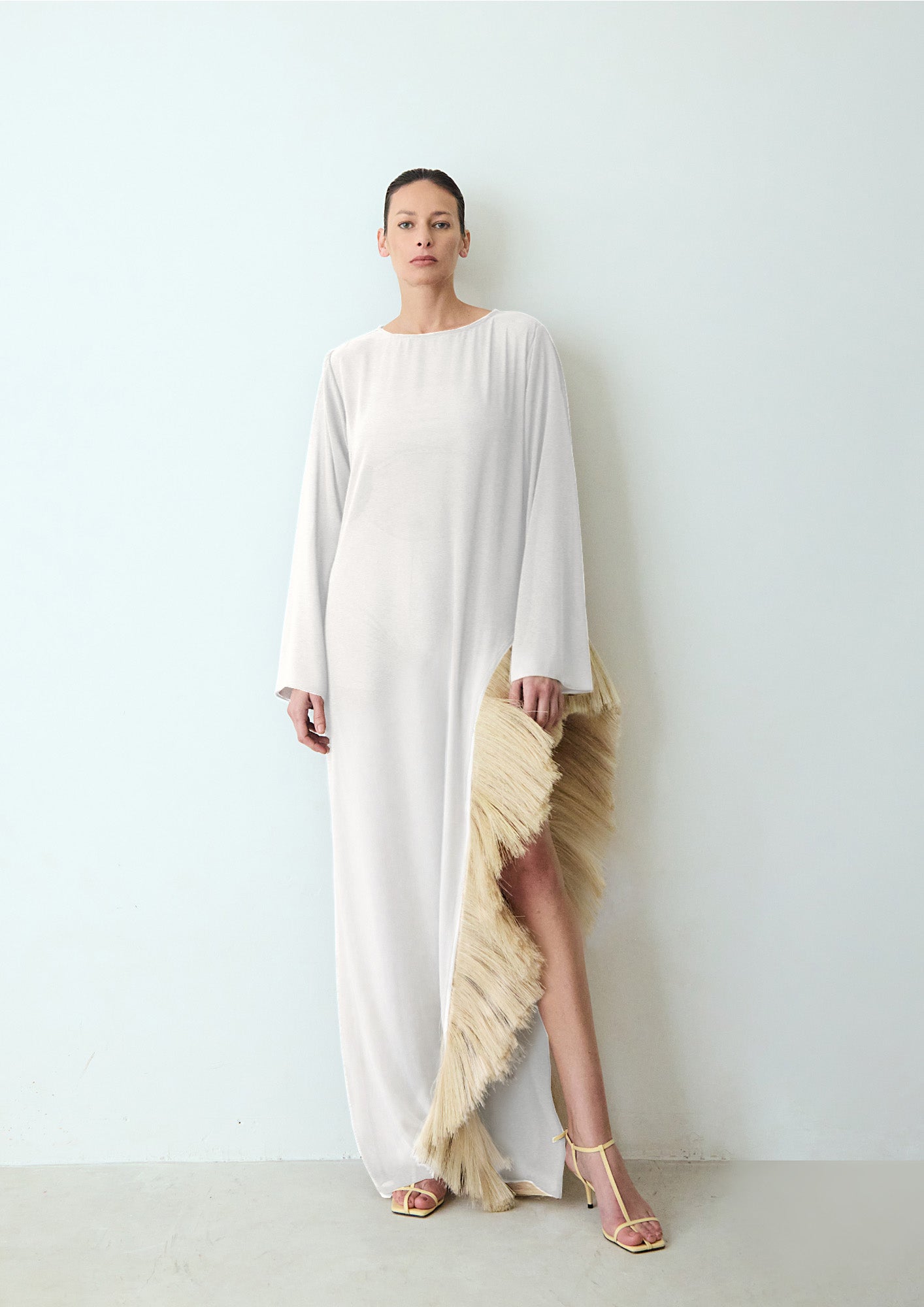 vestido paleas fenda off white