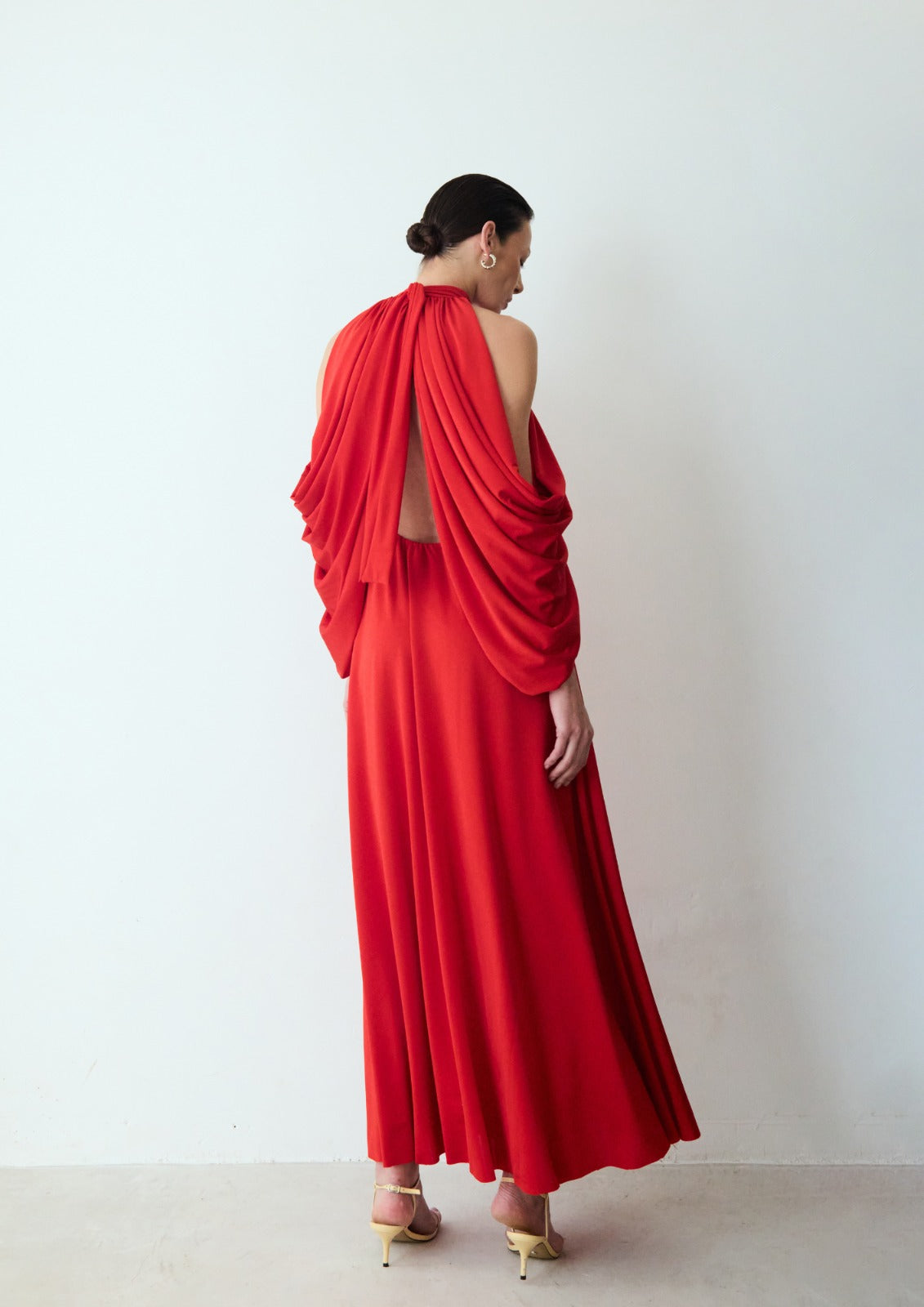 vestido longo drapped vermelho