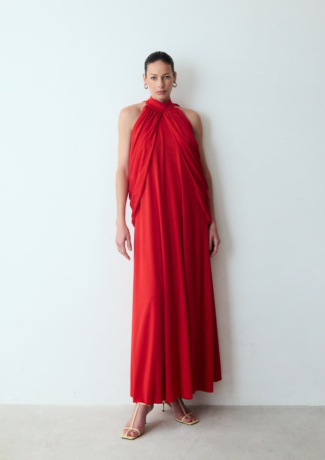 vestido longo drapped vermelho