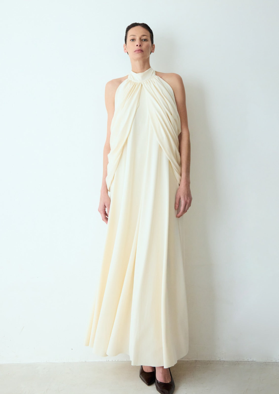 vestido longo drapped off white