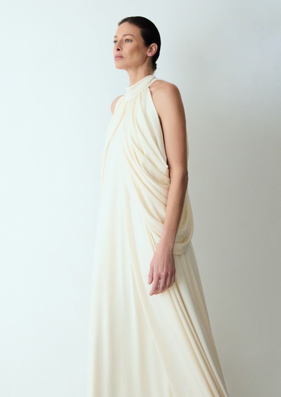 vestido longo drapped off white