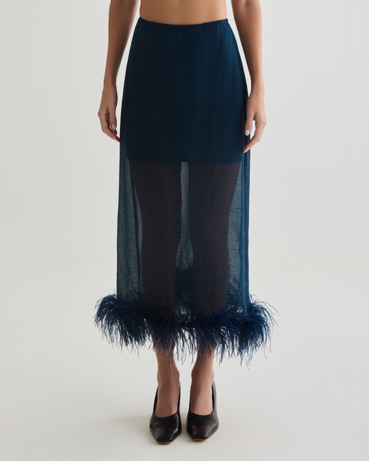 saia midi feather azul