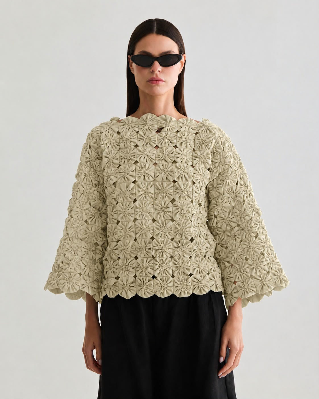 blusa fuxico creme