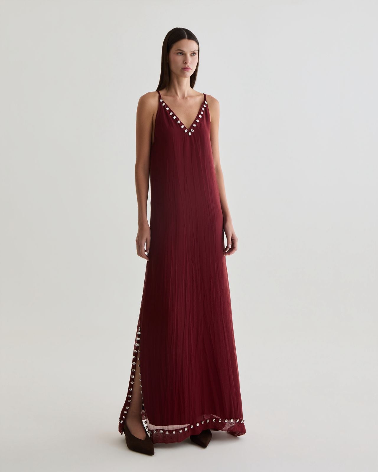 vestido longo cabernet