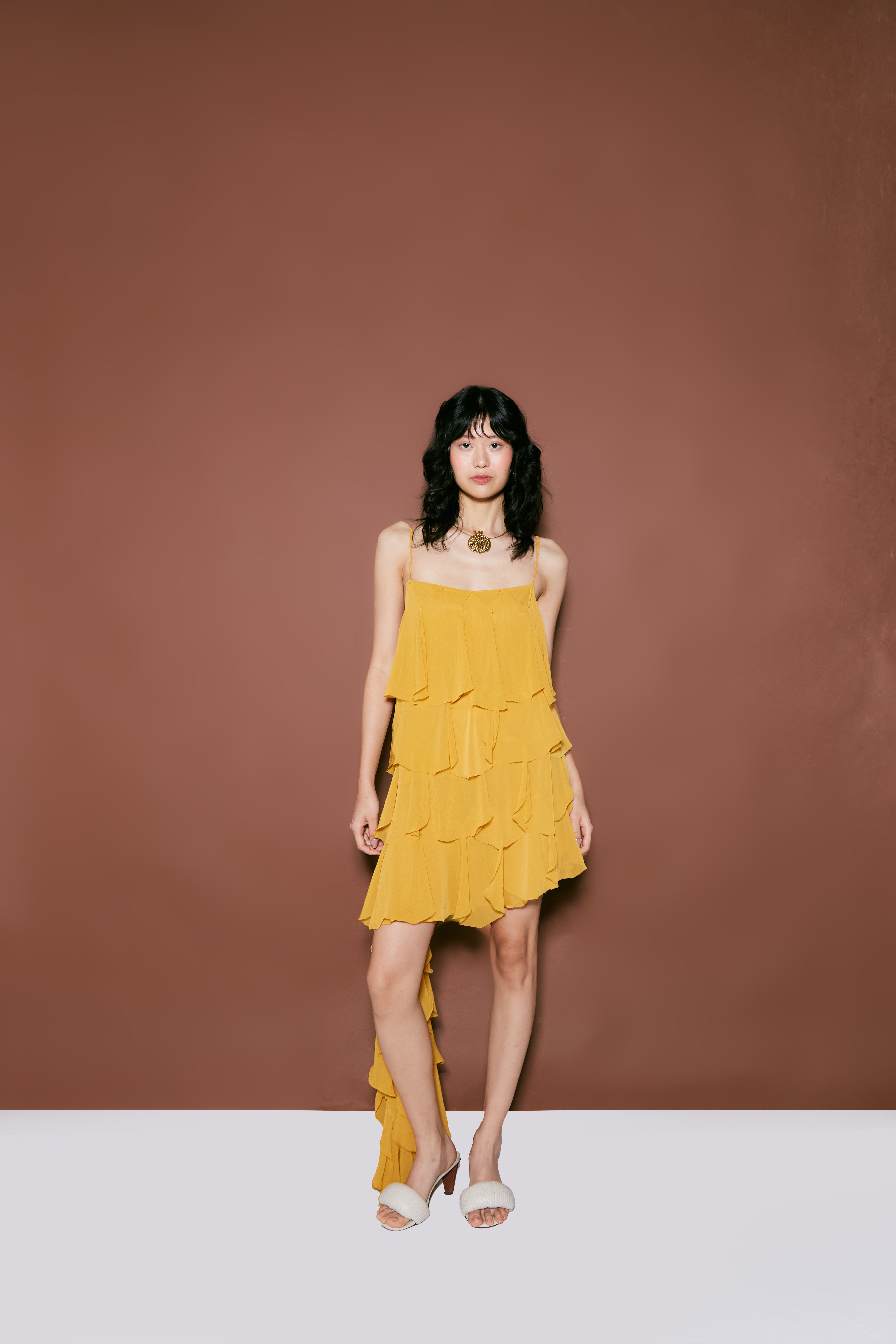 short mustard fig dress