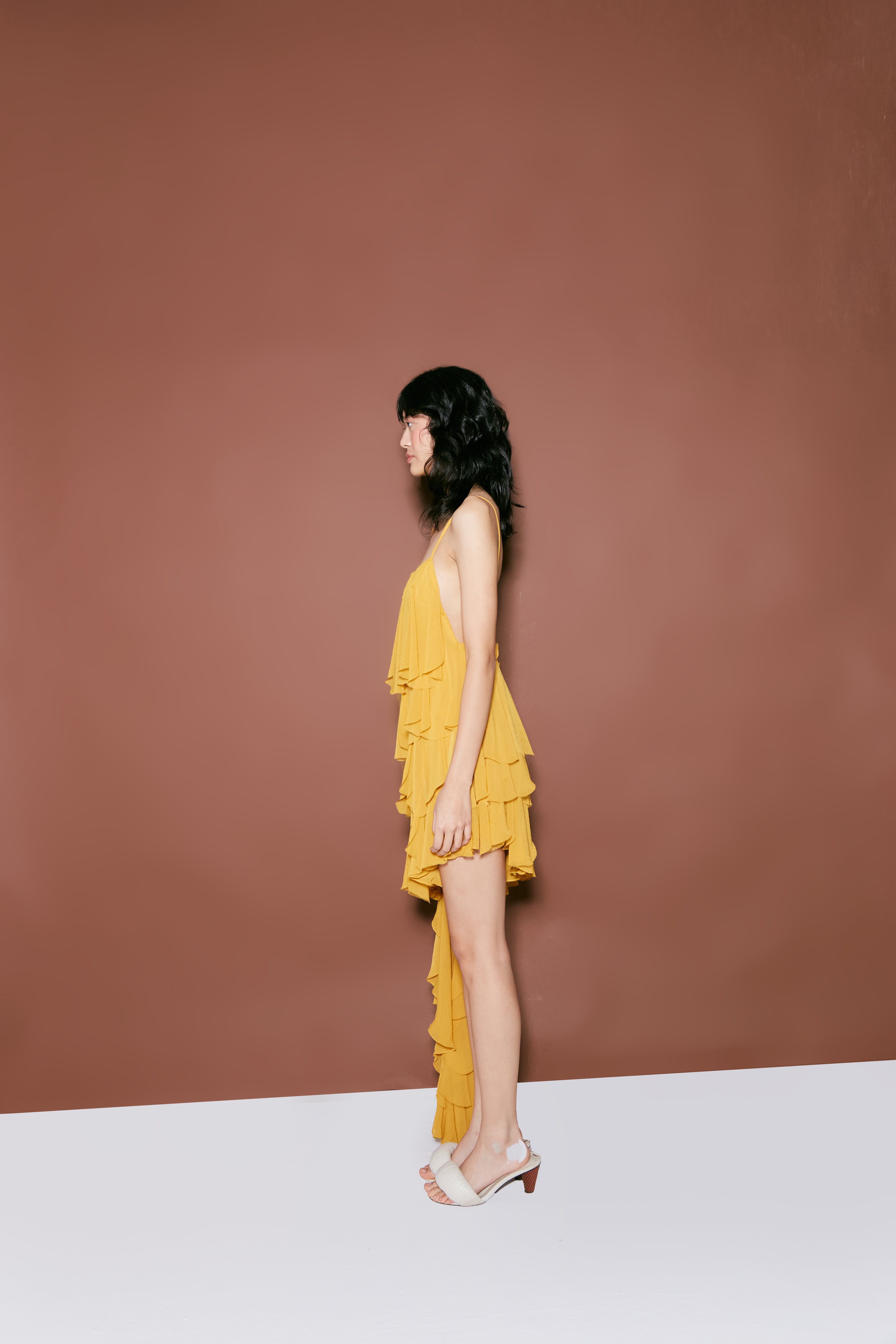 short mustard fig dress