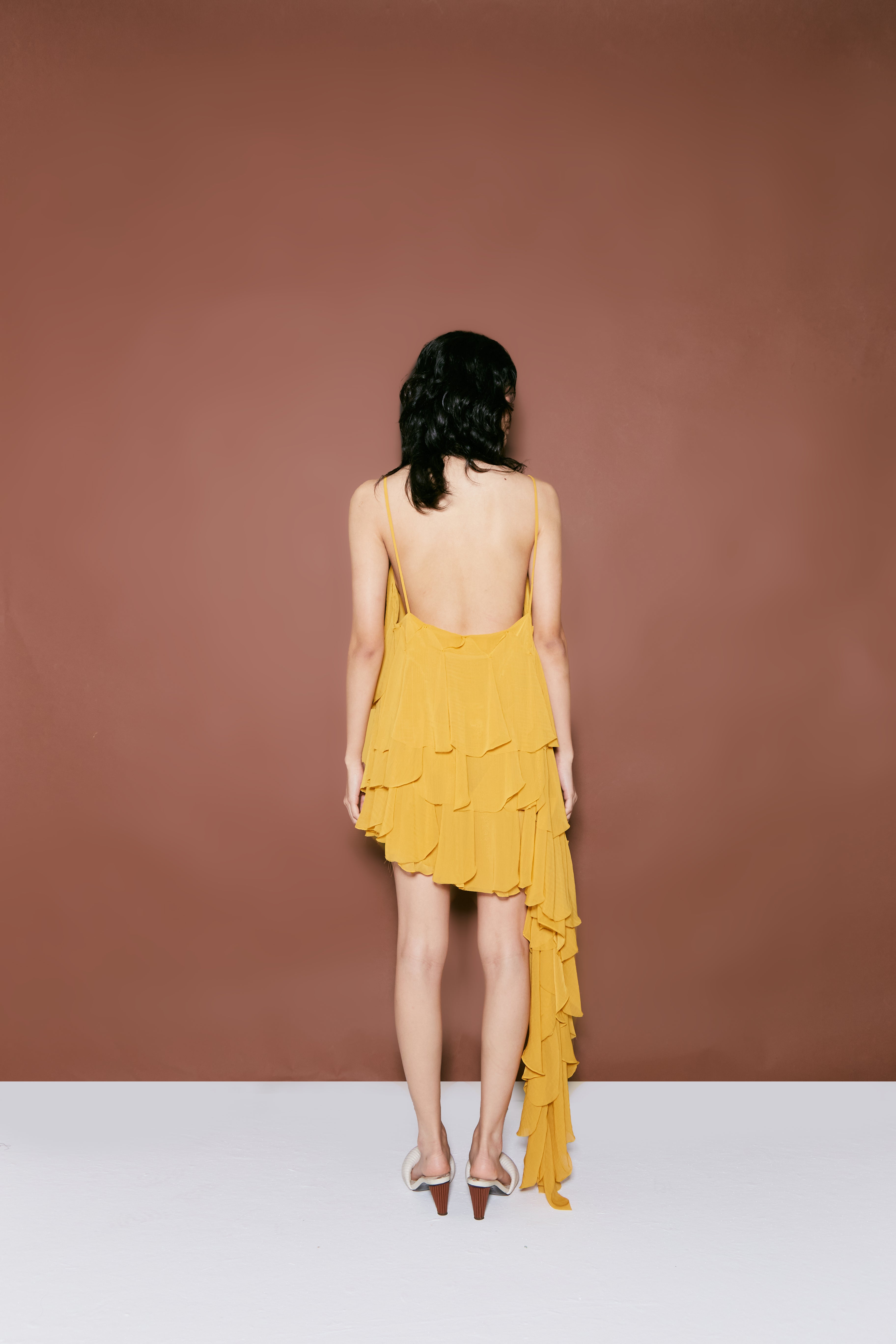 short mustard fig dress