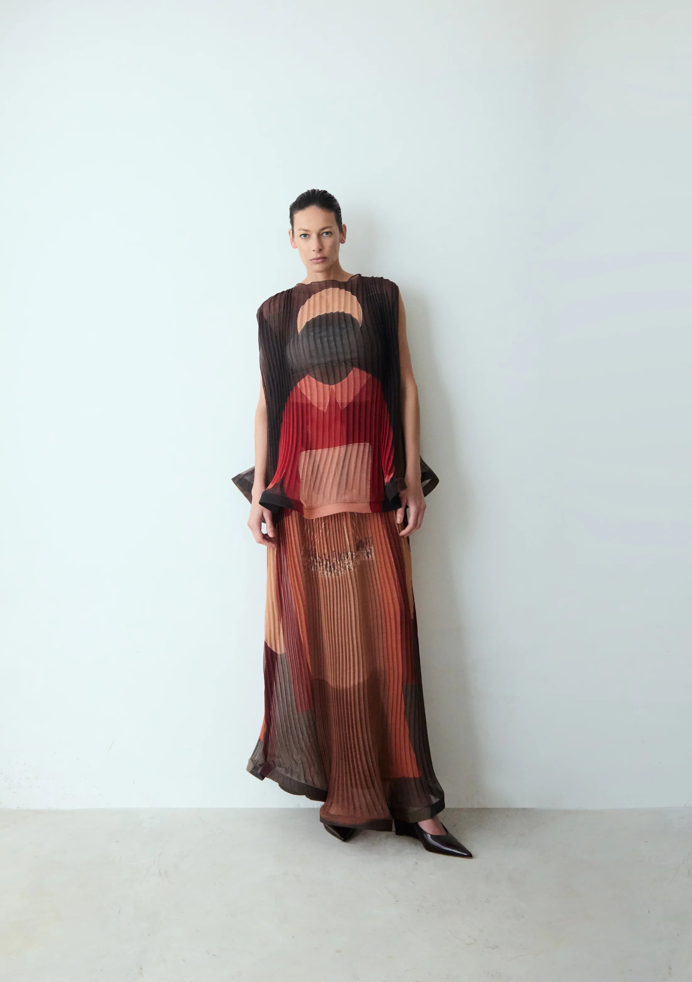 kit blusa pleats tecelã + saia pleats tecelã