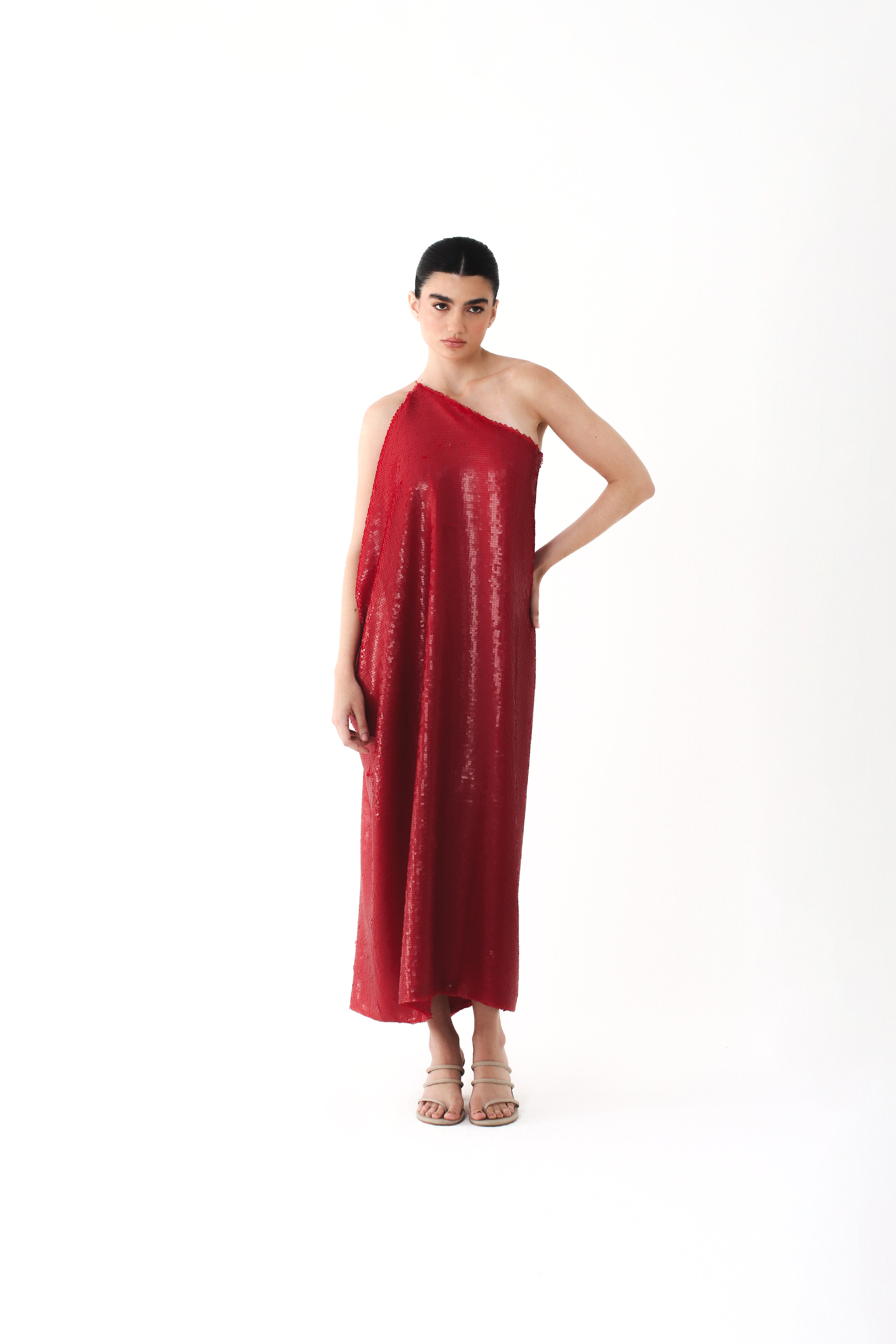 red sequin seaweed dress