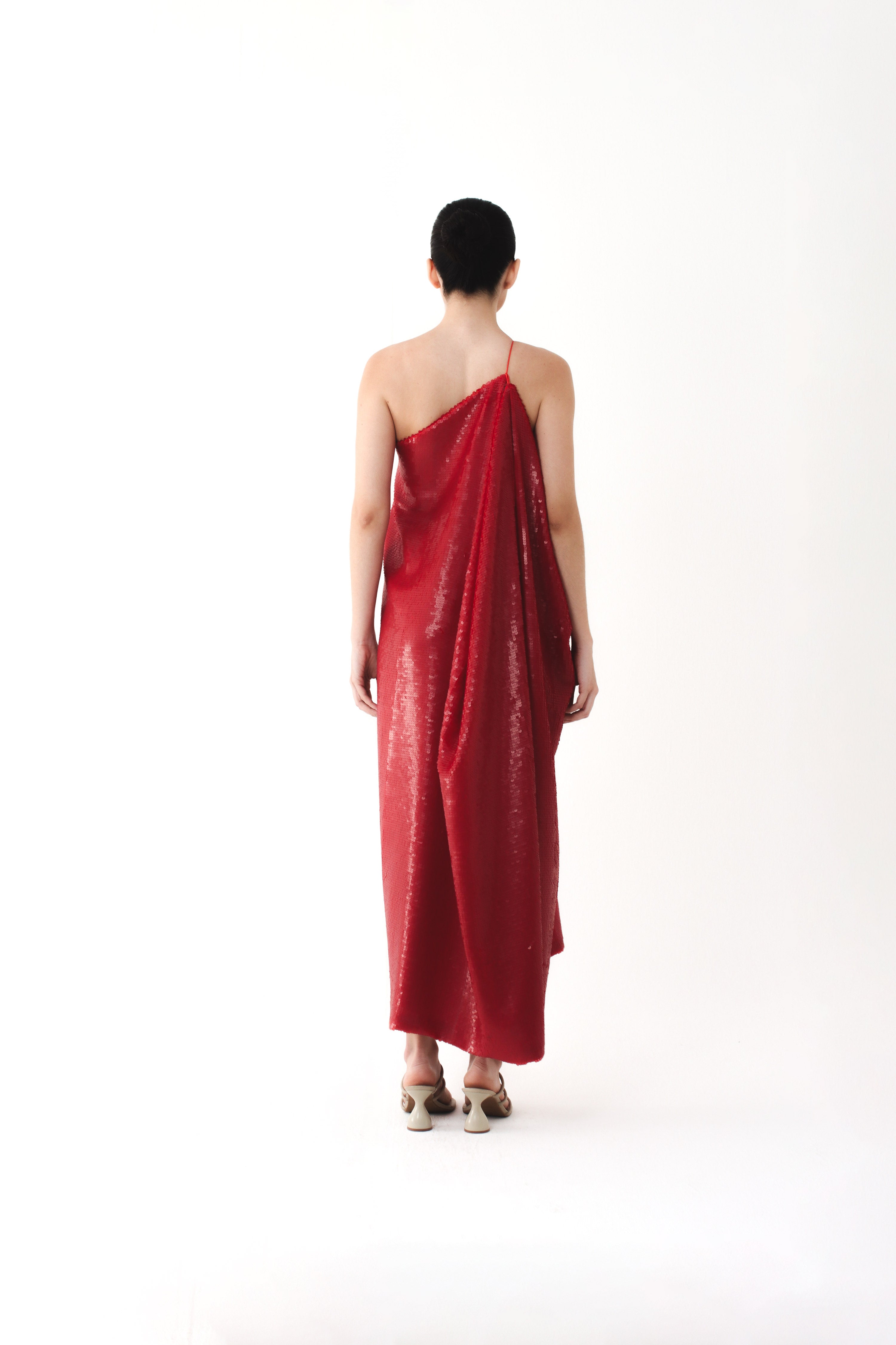 red sequin seaweed dress