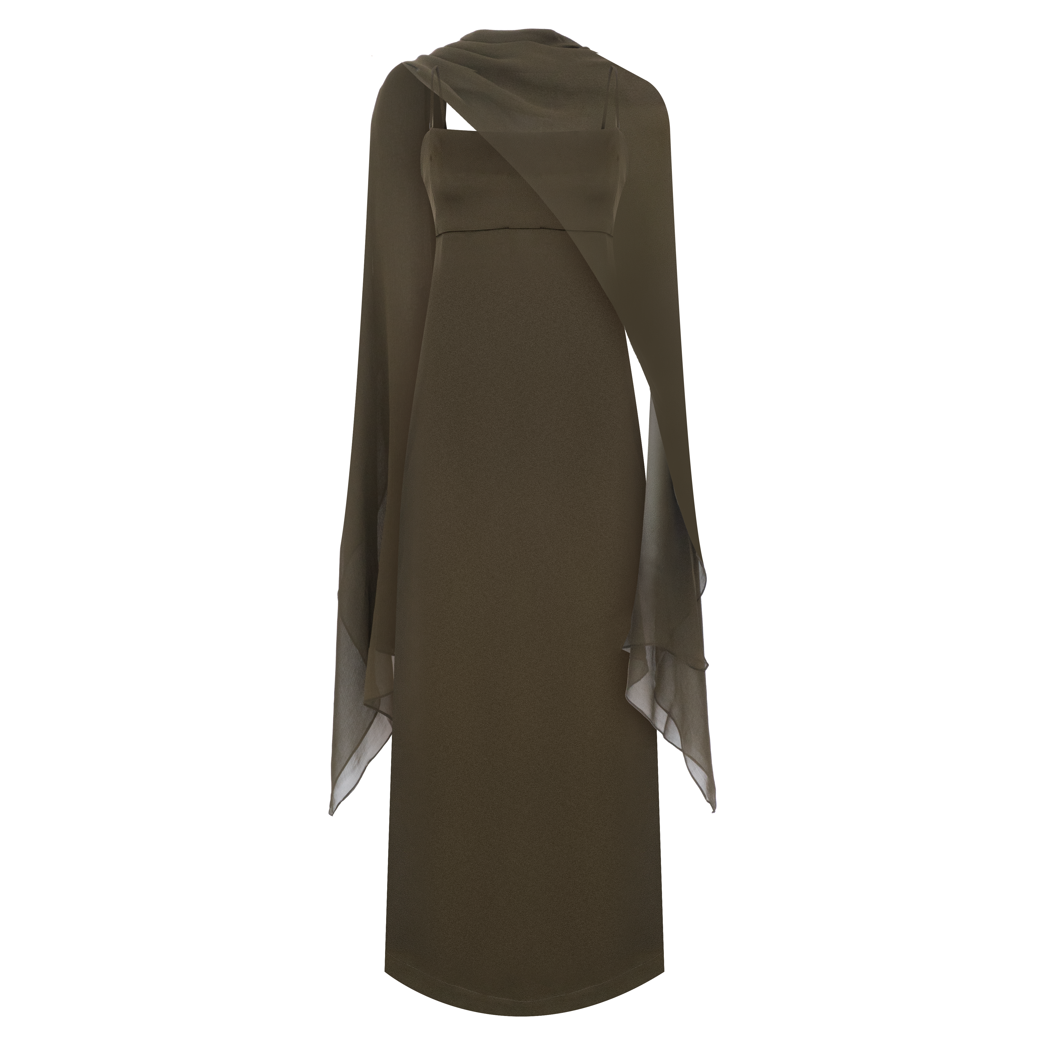 vestido cafezal com echarpe verde