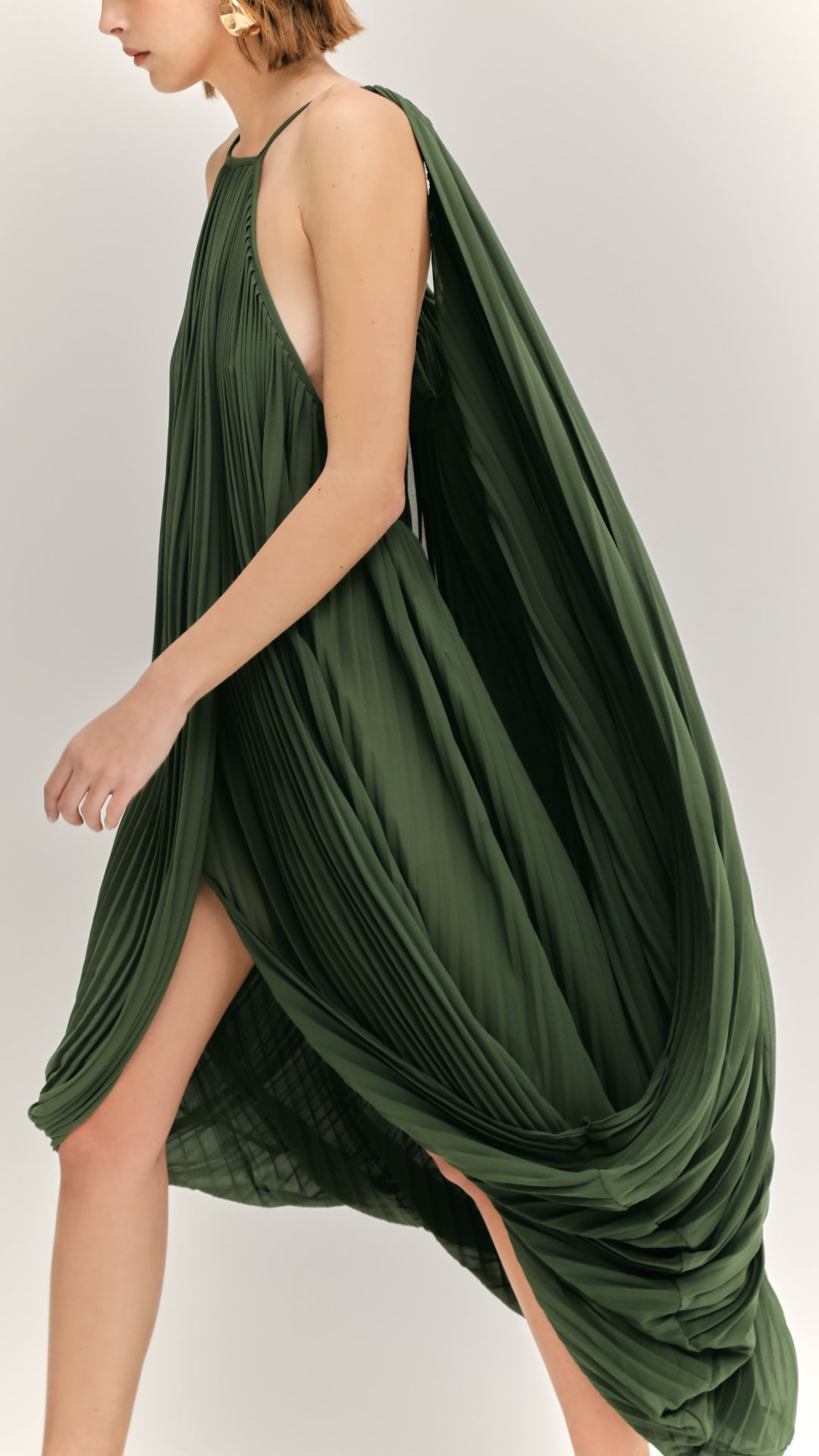 vestido pleats verde