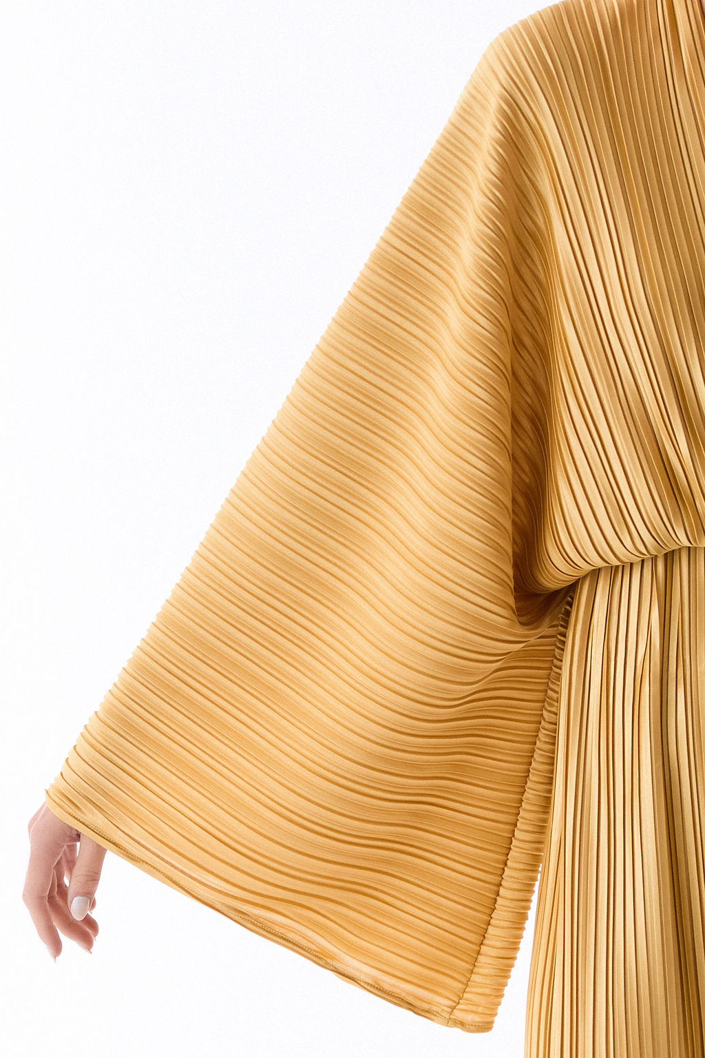 vestido plissado mangas new gold