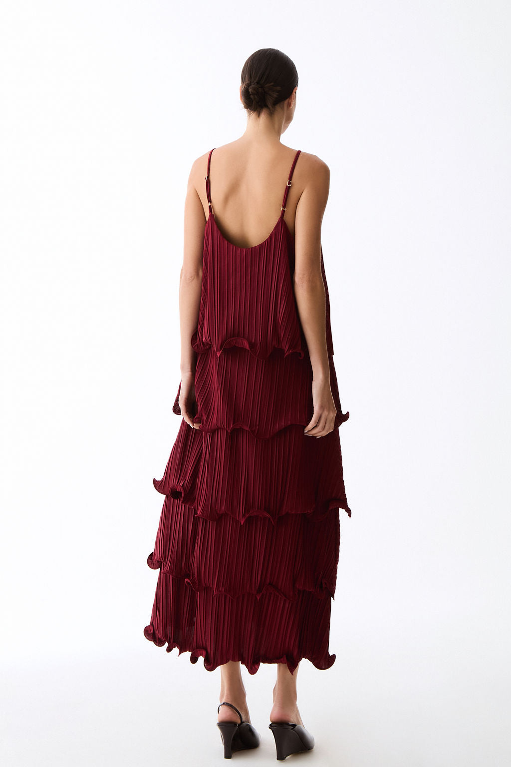 vestido camadas longuete burgundy