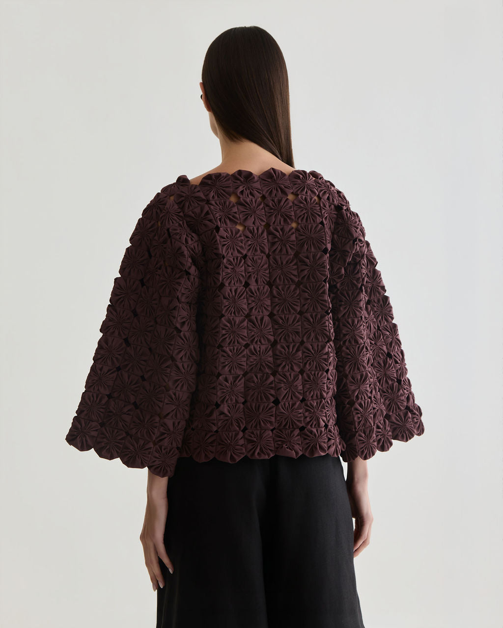 blusa fuxico marrom