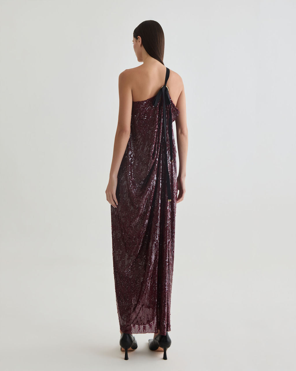 vestido alga paetê marsala