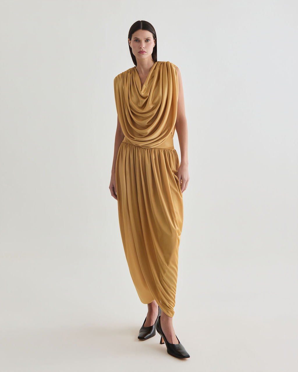 blusa drapped alga dourado