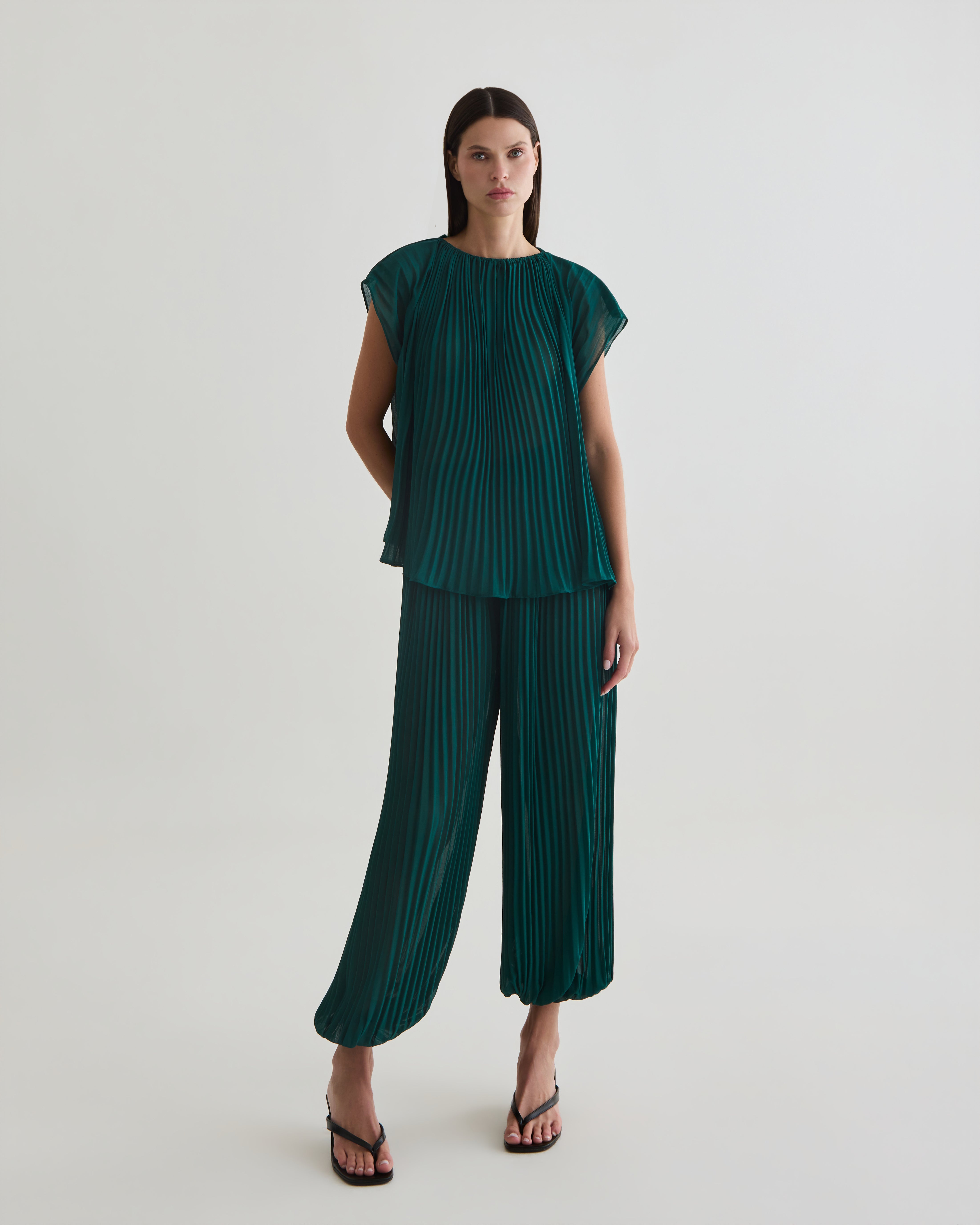 calça pleats verde campo