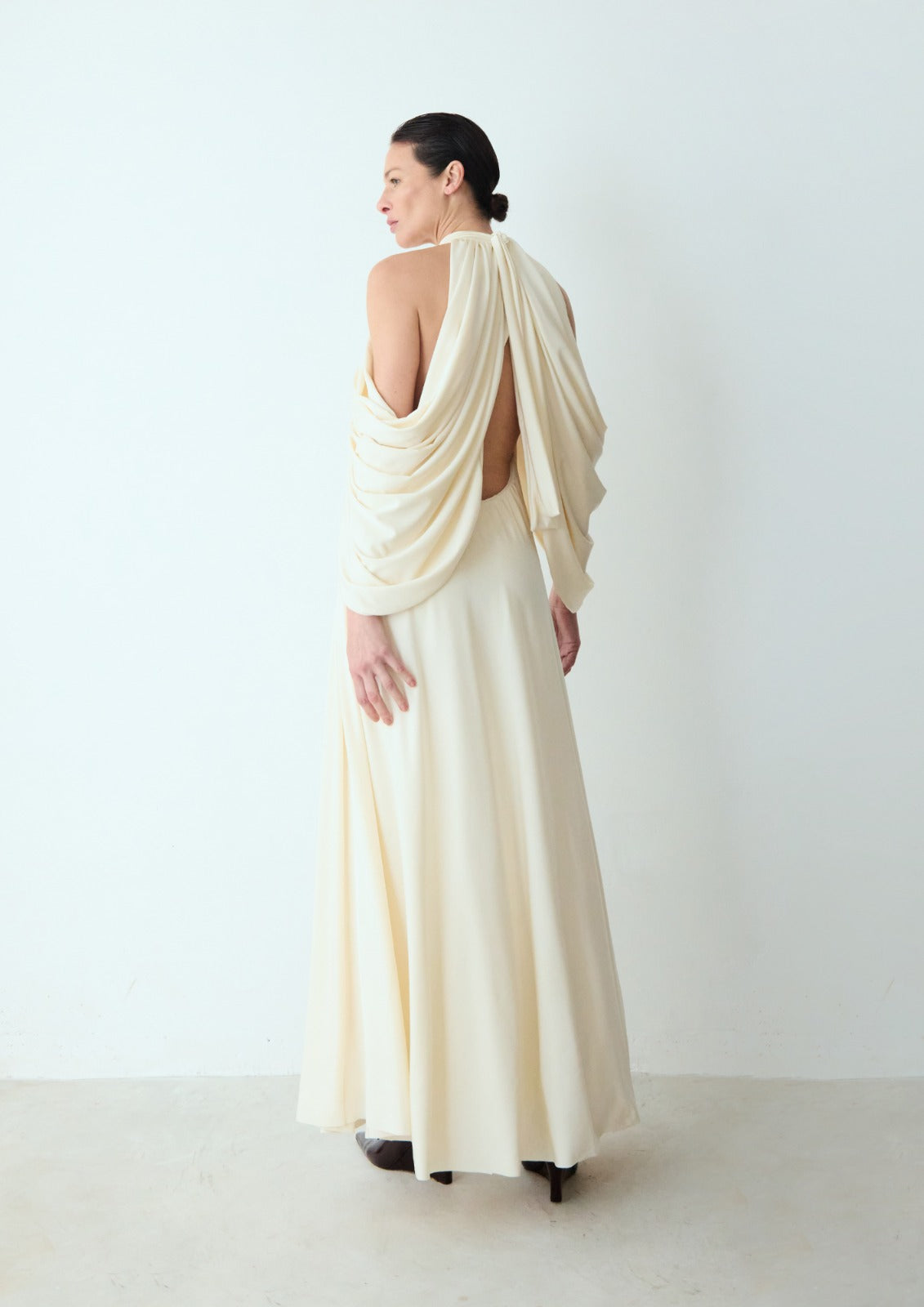 vestido longo drapped off white