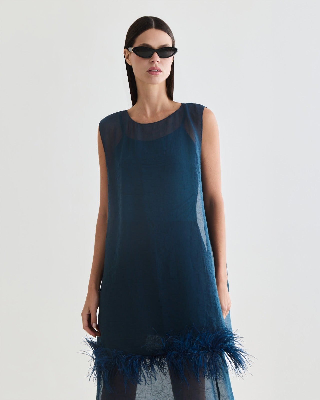 vestido mini feather azul