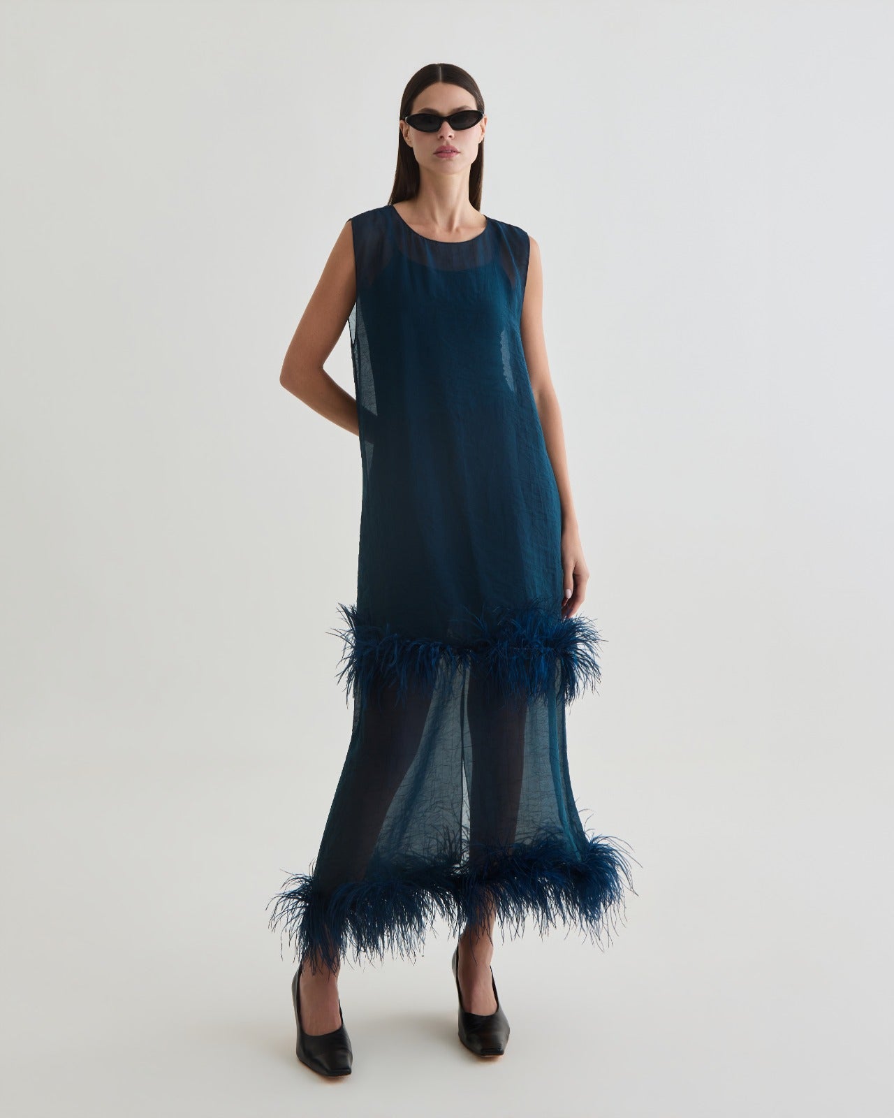 vestido mini feather azul