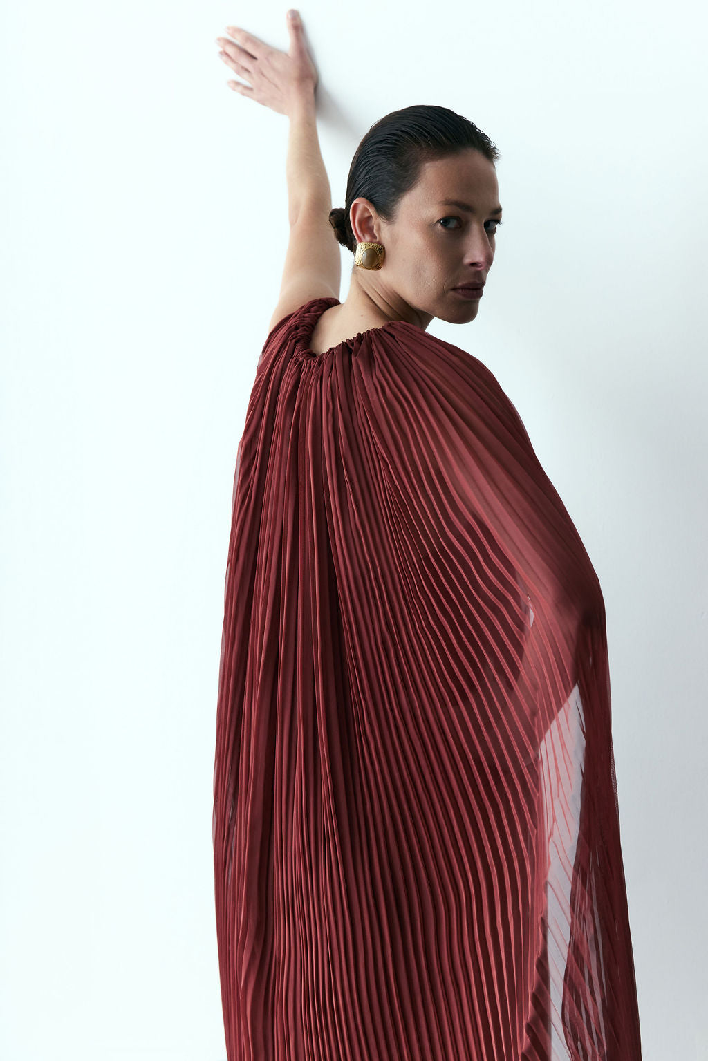 marsala pleat dress