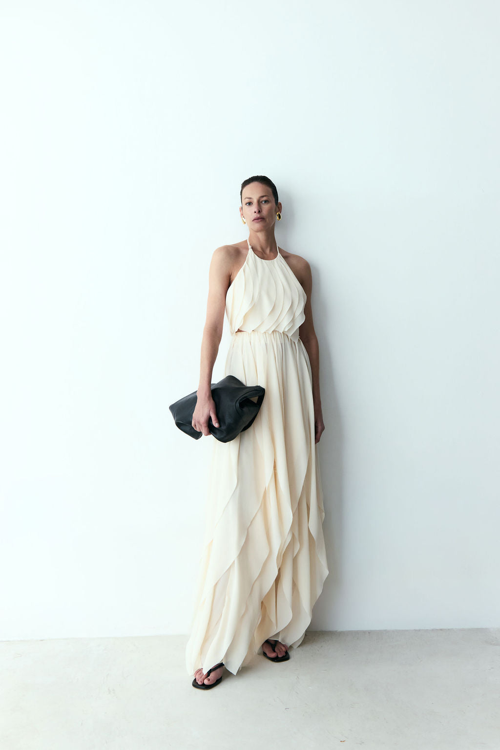 kit blusa frente única pote creme + calça pote creme