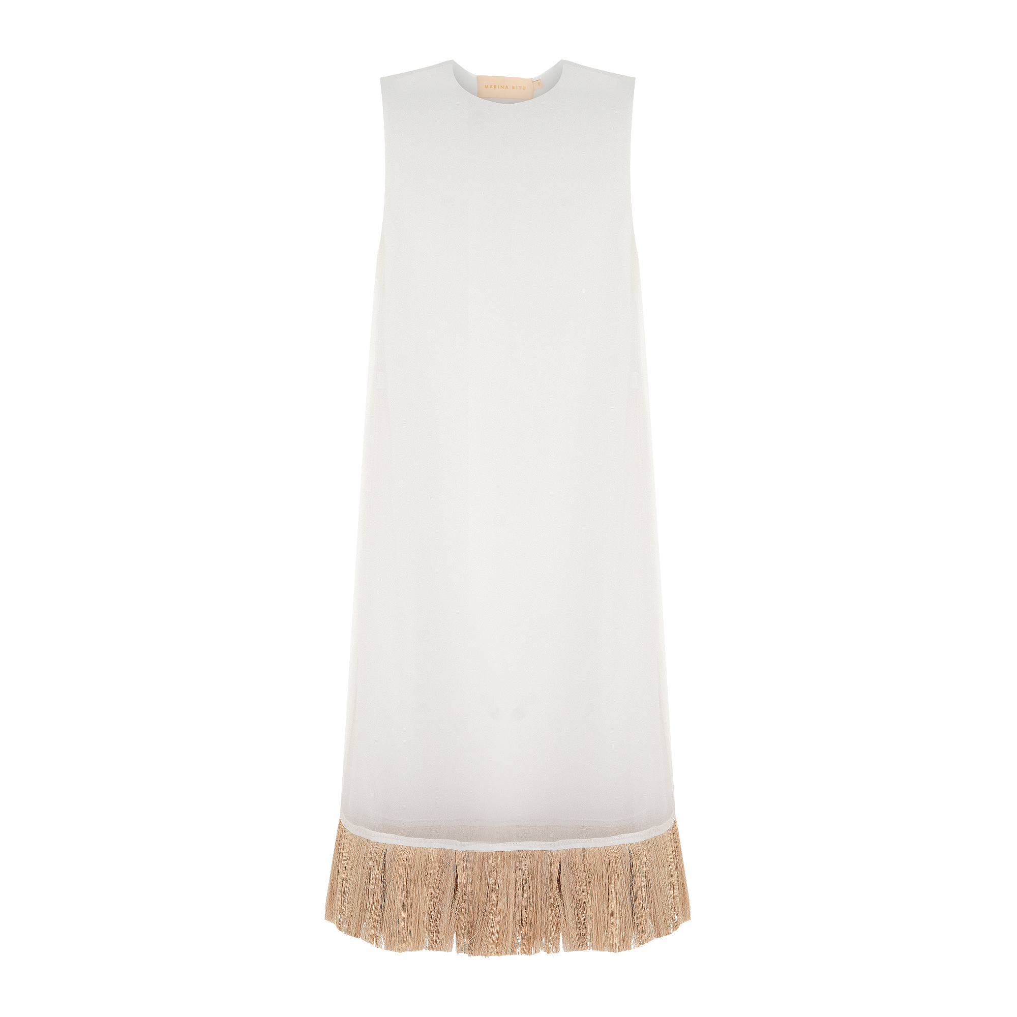 sleeveless pale dress