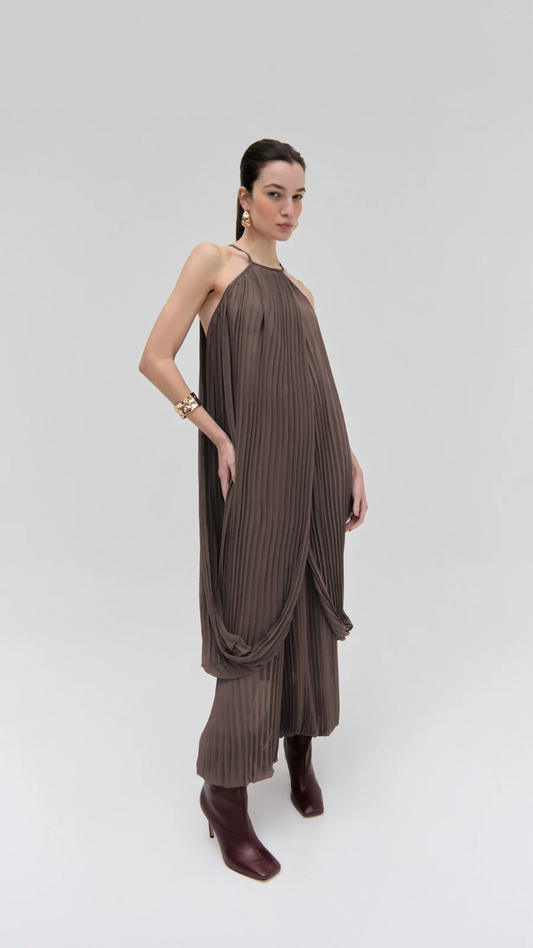 vestido pleats chocolate