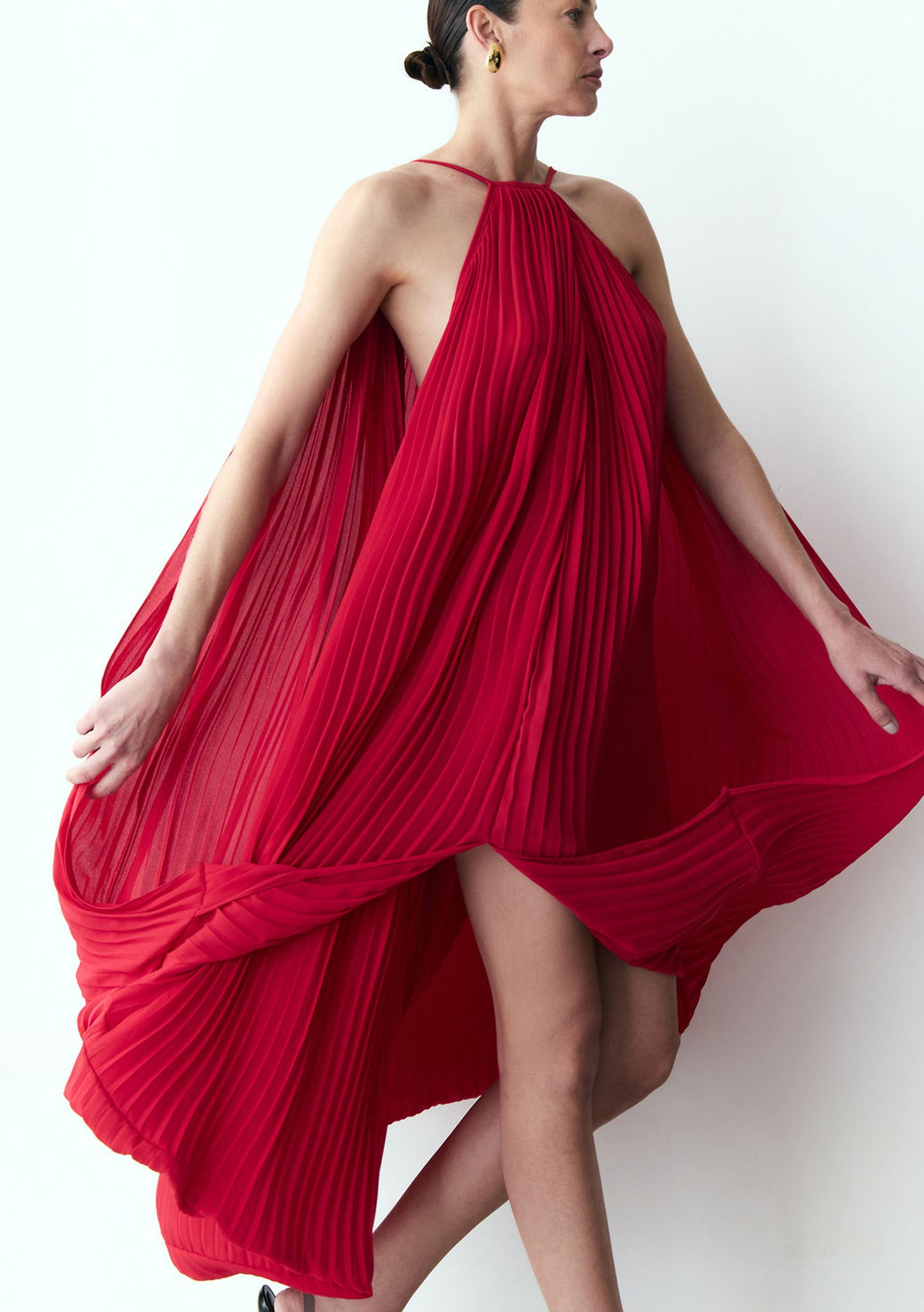 vestido pleats vermelho