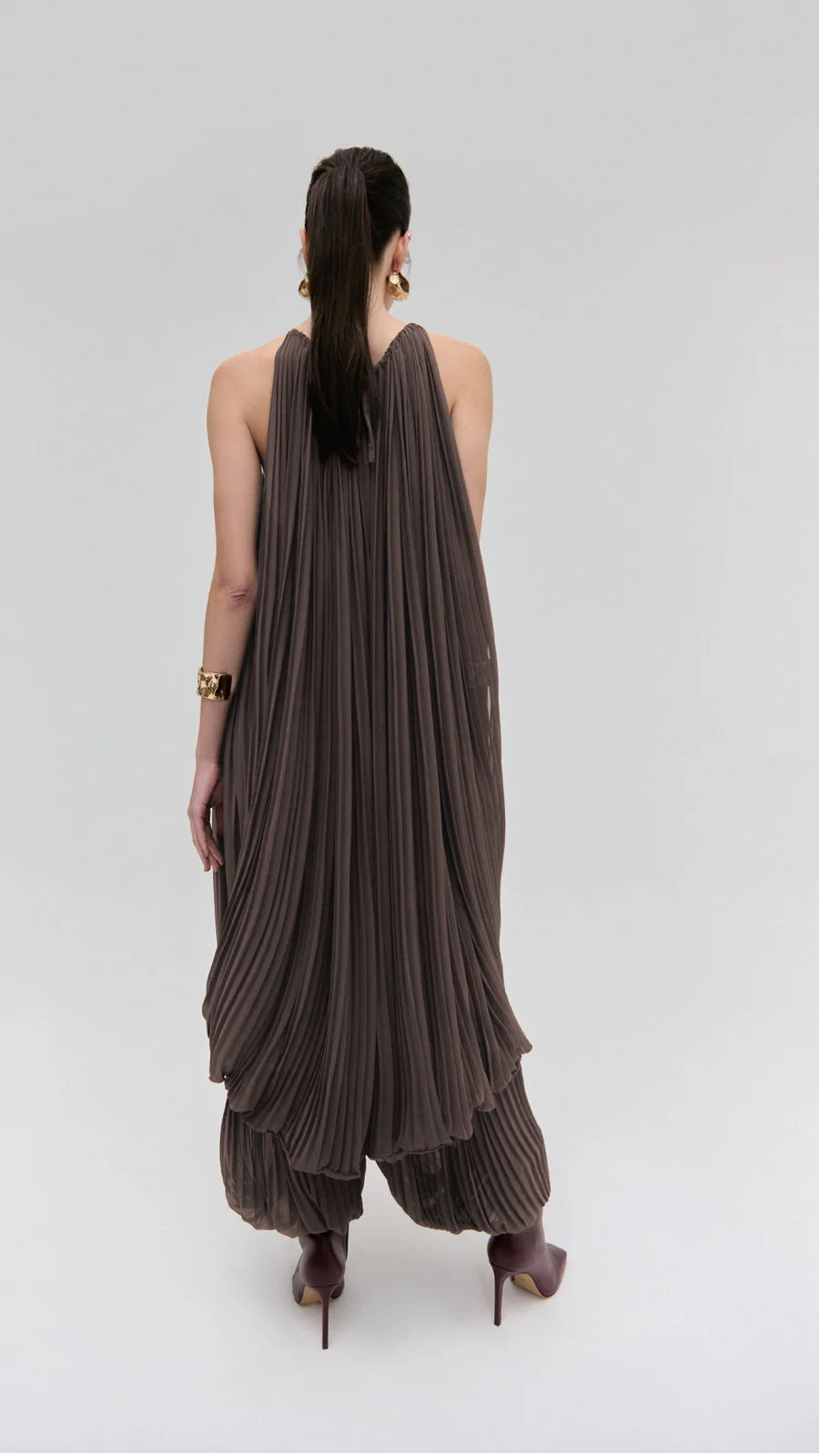 vestido pleats chocolate