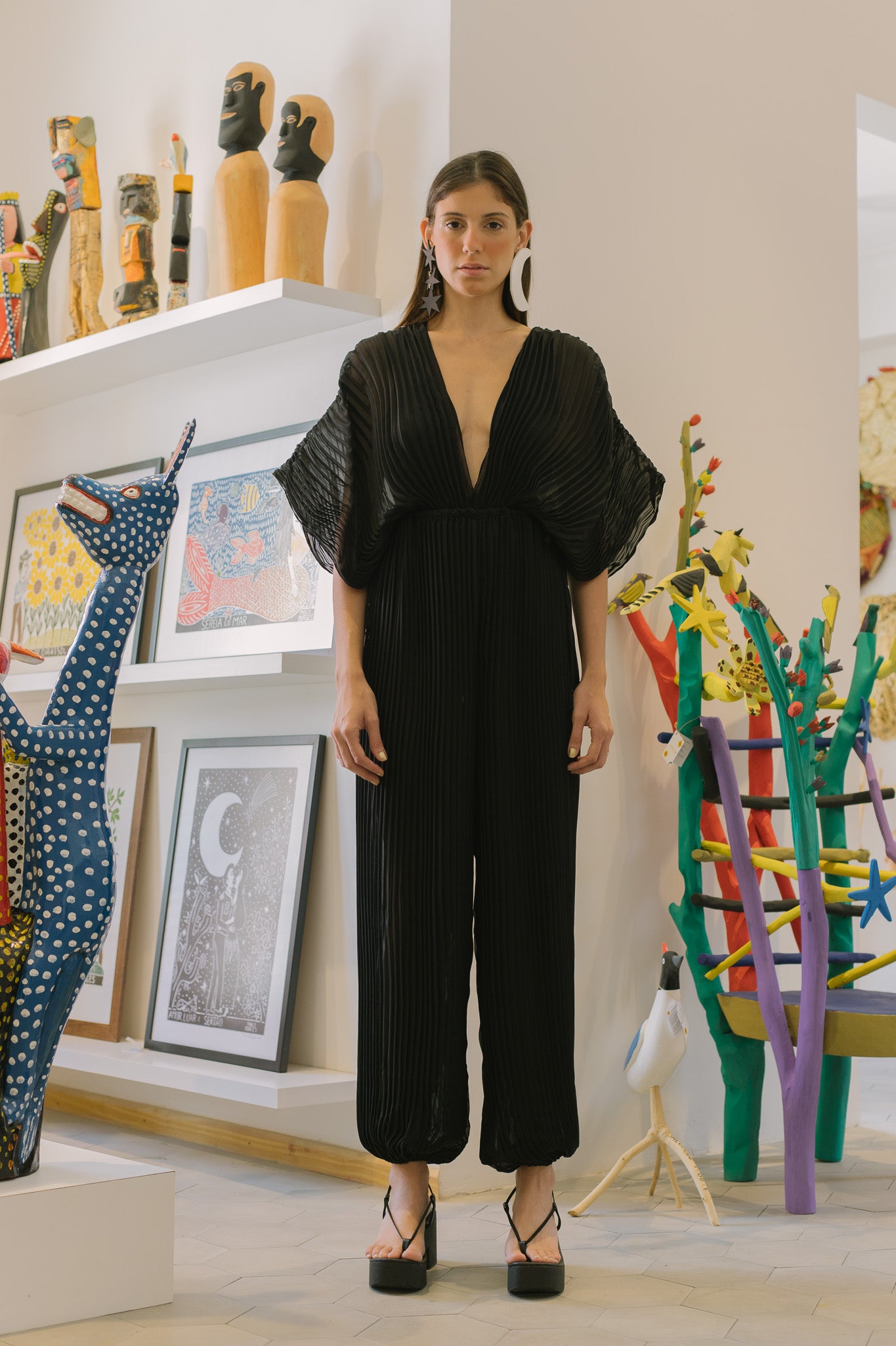 calça chiffon pleats - preta