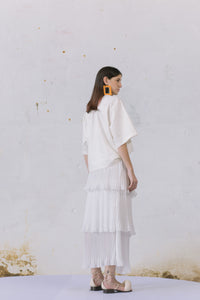 off white pleated layered skirt