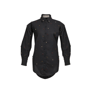 black embroidered linen shirt